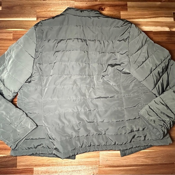 Chicos Jeweled Trim Olive Green Quilted Puffer Jacket Sz 2 (L/12) - Picture 5 of 13
